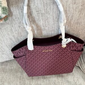 Michael Kors burgundy jet set travel tote bag